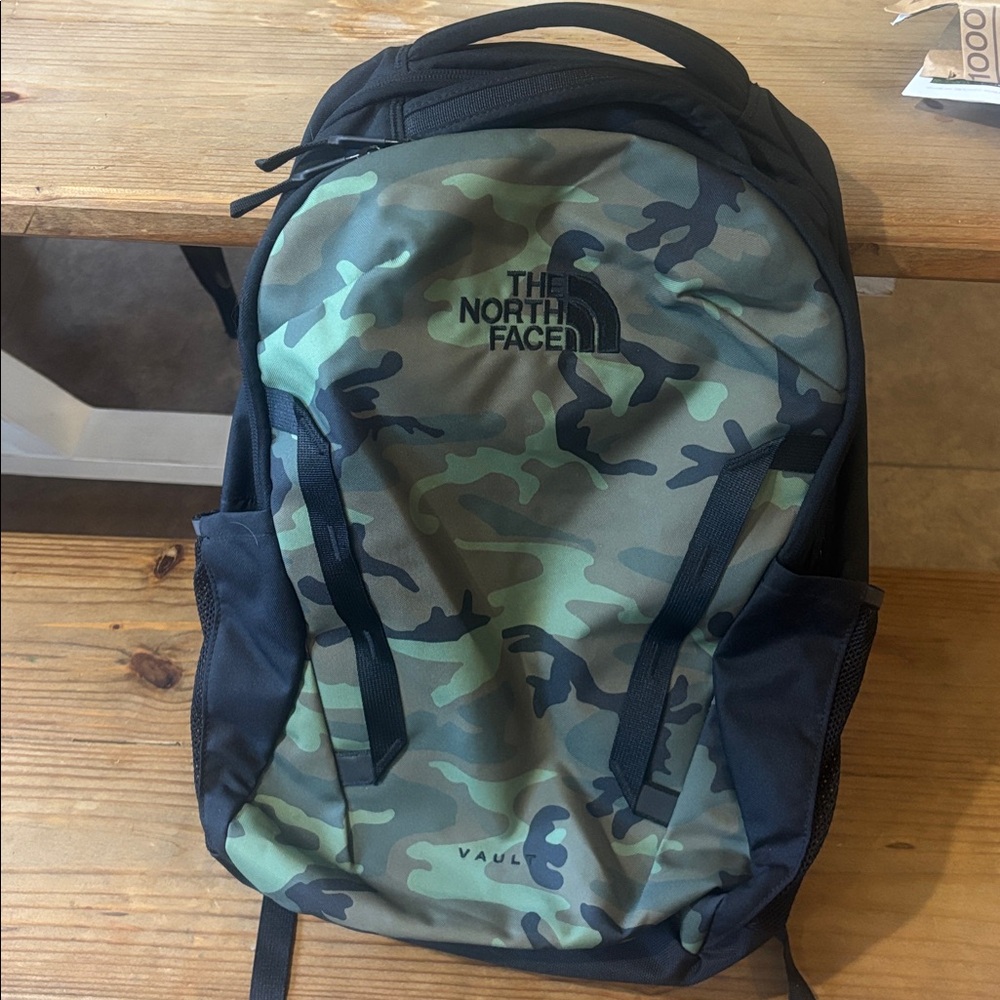 The North Face Green and Black Camouflage Backpack